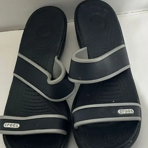 Crocs Women's Black Gray Madeira Wedge Comfort Slip‎ On Slide Sandals Size 5 - Picture 4 of 9
